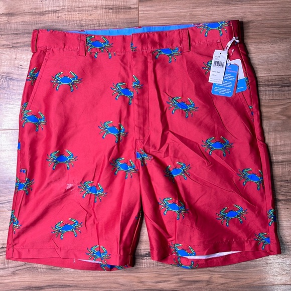 Bermuda Styles Red Men’s Hybrid Shorts Blue Man Crab Novelty Print 38M w/ Pocket